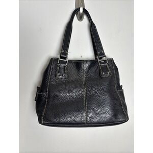 Fossil Blackburn Pebbled Leather Satchel Shoulder Bag Black Two Handle Purse
